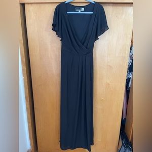 David’s Bridal Studio Black Flutter Sleeve Floor Length Wrap Dress Size 16